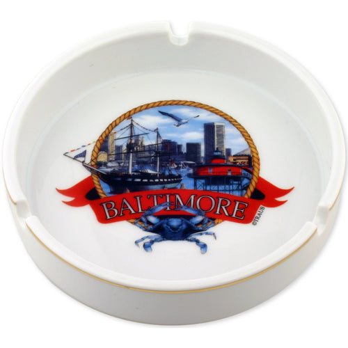 Ashtray Round White Baltimore Scene