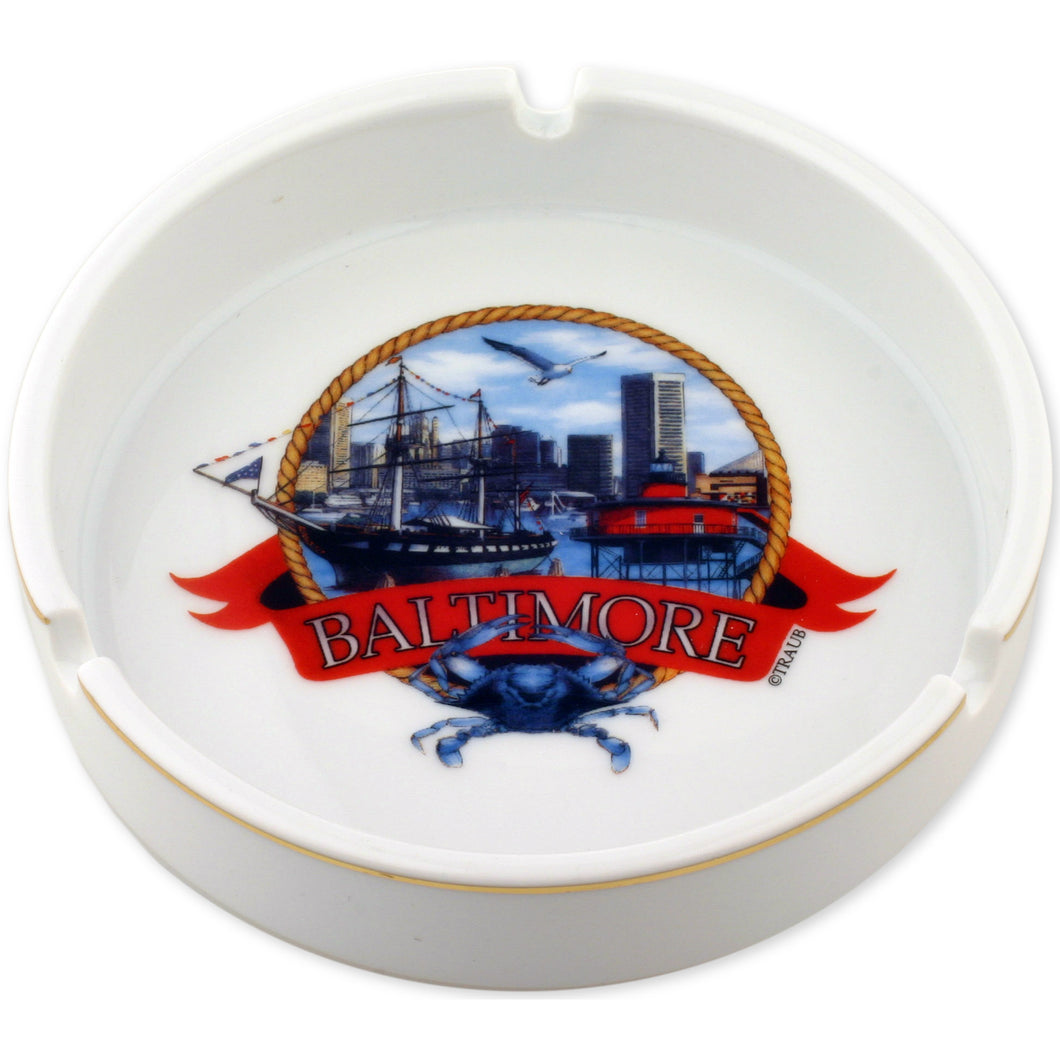 Ashtray Round White Baltimore Scene