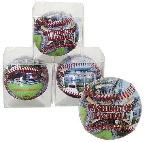 Colorful collectible souvenir baseball of the Washington Nationals.