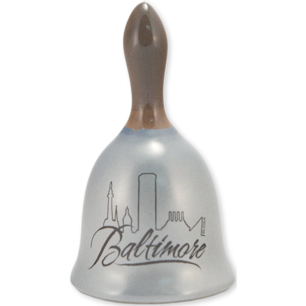 <p>The collectible bell in metallic silver featuring a Baltimore skyline makes a nice souvenir or gift.</p>