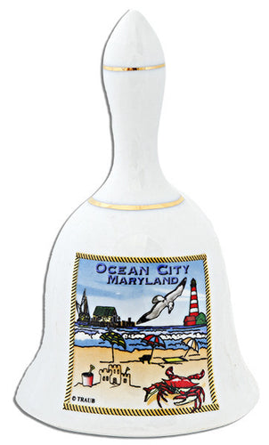 Bell Medium White Ocean City Scene
