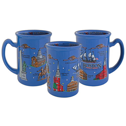 Coffee Mug Blue Raised Boston