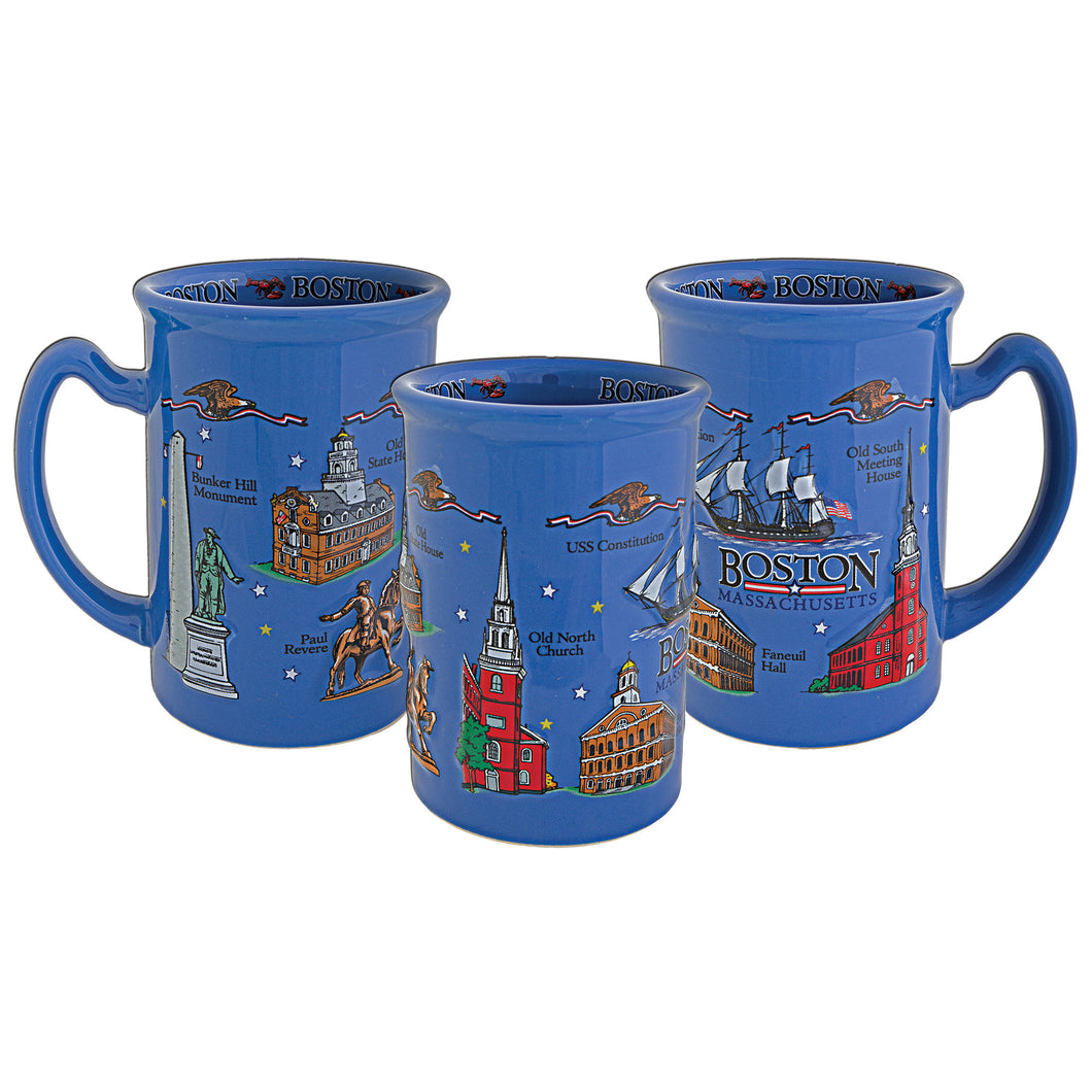 Coffee Mug Blue Raised Boston