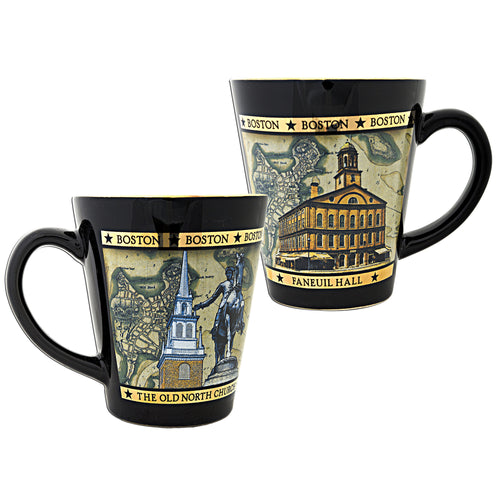 Coffee Mug Black Tapered Boston 22K with Map