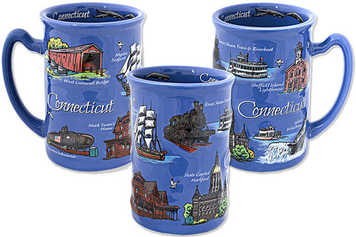 Coffee Mug Blue Raised Connecticut