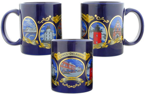 Coffee Mug Cobalt Lewes Ovals with gold