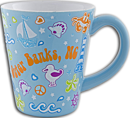 Coffee Mug AQUA Glitter Outer Banks NC