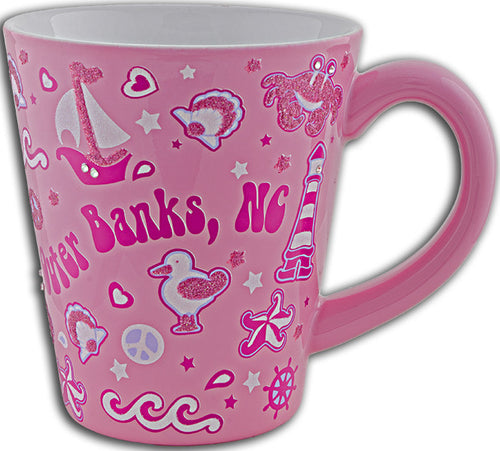 Coffee Mug PINK Rhinestone Outer Banks NC