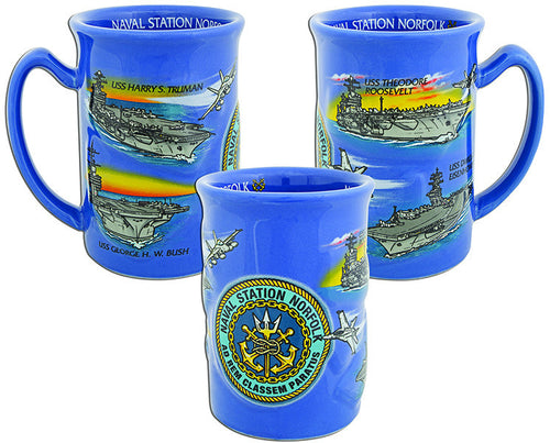 Coffee Mug Blue Raised Naval Station Norfolk