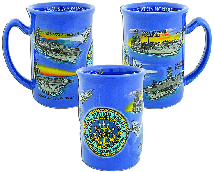 Coffee Mug Blue Raised Naval Station Norfolk