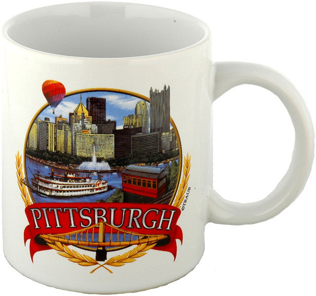 Coffee Mug White Pittsburgh Banner Scene