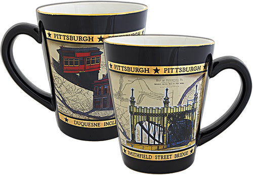 Coffee Mug Black Tapered Pittsburgh 22K with Map