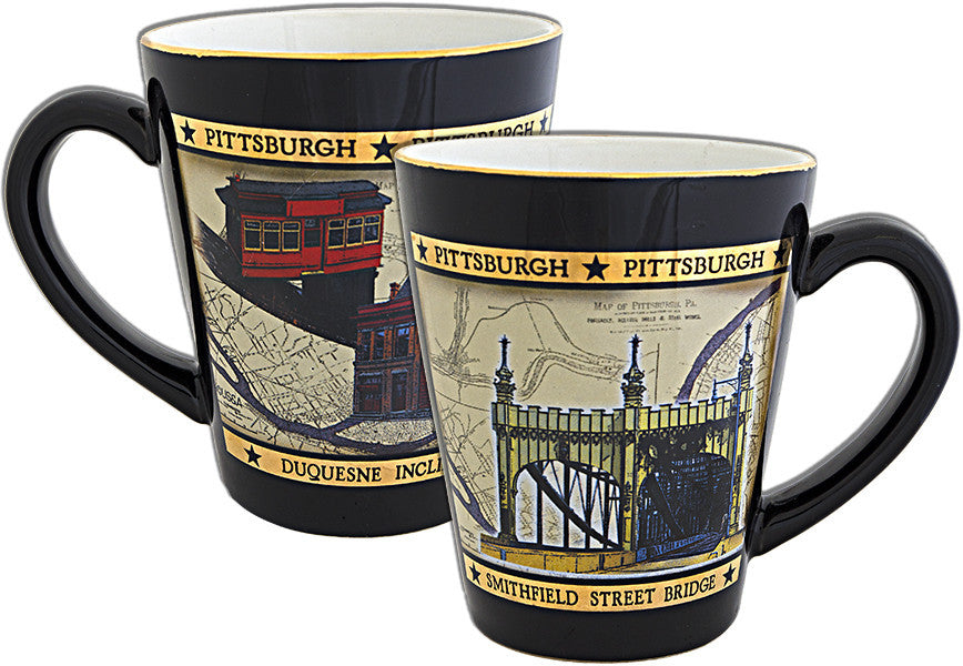 Coffee Mug Black Tapered Pittsburgh 22K with Map