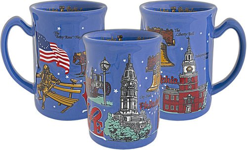 Coffee Mug Blue Raised Philadelphia