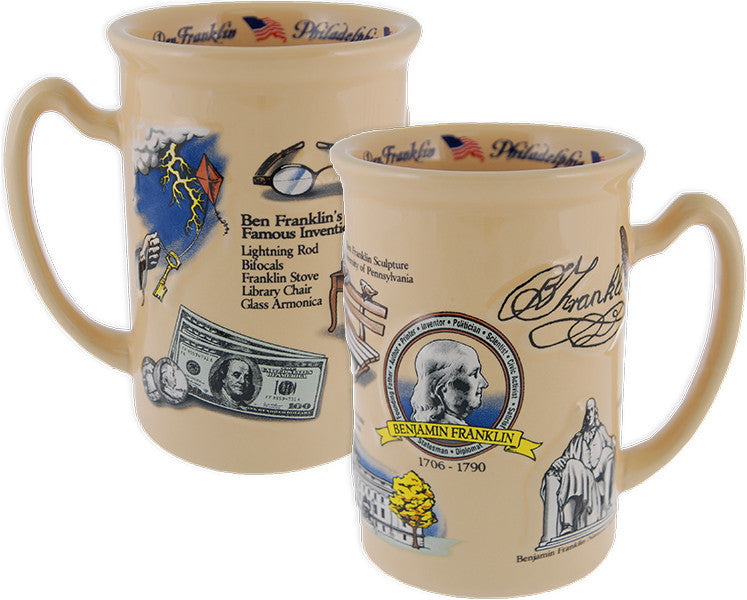 Coffee Mug TAN Raised Ben Franklin