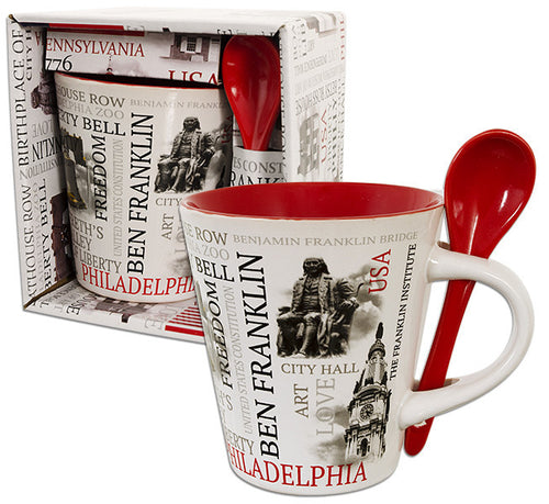 Tapered Mug Boxed with Spoon Philadelphia Scrabble