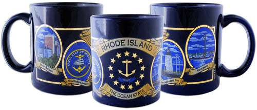 Coffee Mug Cobalt with Gold Rhode Island Ovals