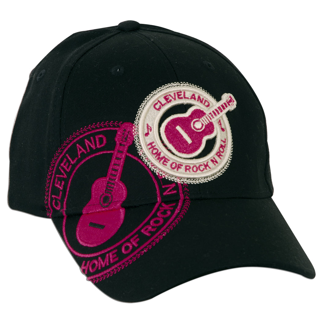 CPCL04 Cap / Cleveland Stamp with Guitar - BLACK with Neon Pink