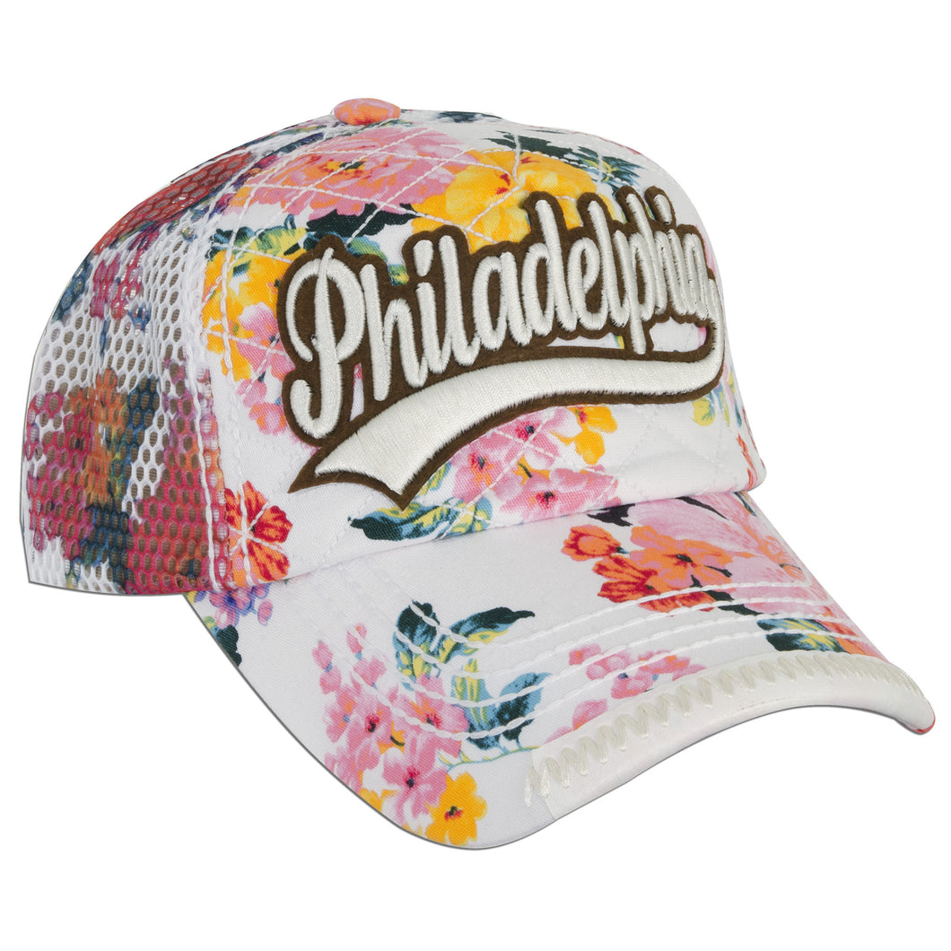 CPPH27 Baseball Cap Mesh Back - Philadelphia WHITE with Blossoms