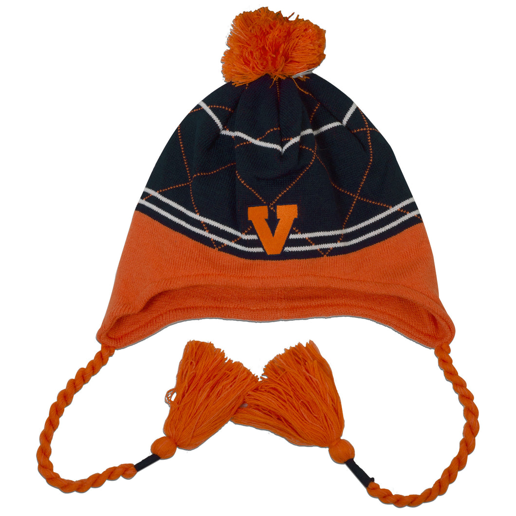 CPUV61 Knit Beanie with PomPom and Ties - Univ of Virginia BOG6