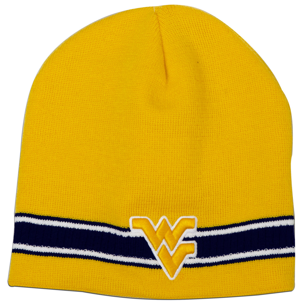 CPWU53 Knit Beanie Gold with Navy Stripe West Virginia U DASH2A
