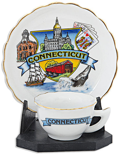 Cup & Saucer Set Large Boxed Connecticut Montage