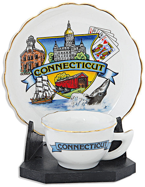 Cup & Saucer Set Large Boxed Connecticut Montage