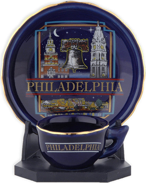 Cup & Saucer Set Cobalt Philadelphia at Night
