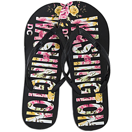 Robin Ruth Flip Flops - WashingtonDC Flower BLACK/PINK