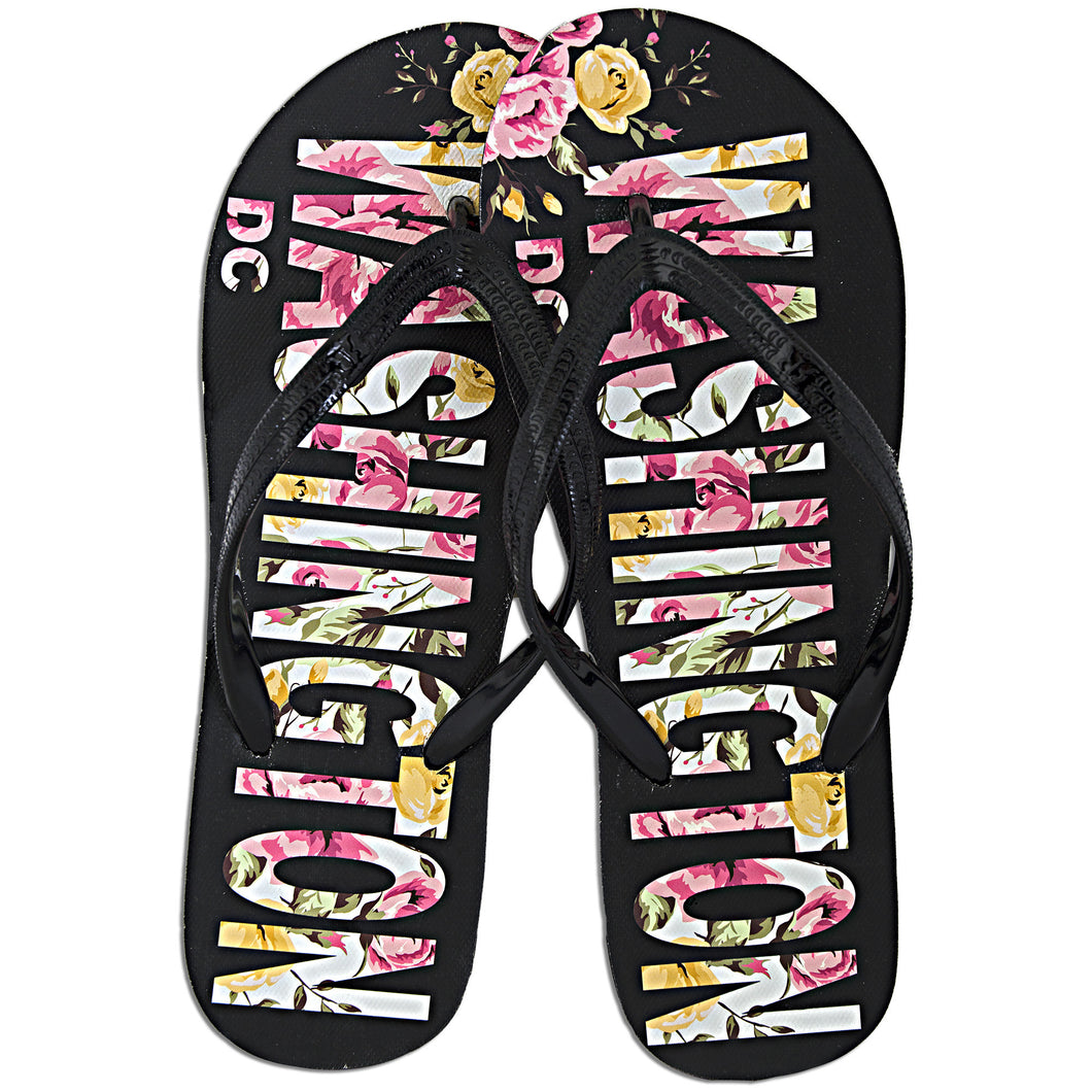 Robin Ruth Flip Flops - WashingtonDC Flower BLACK/PINK