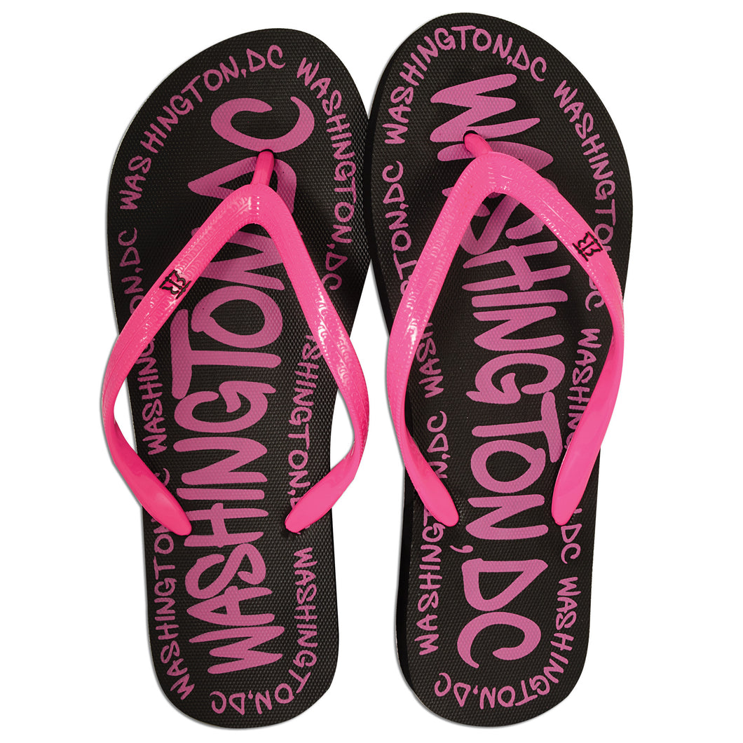 Robin Ruth Flip Flops - WashingtonDC Word BLACK