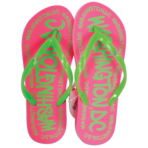 Robin Ruth Flip Flops - WashingtonDC Word NEON PINK