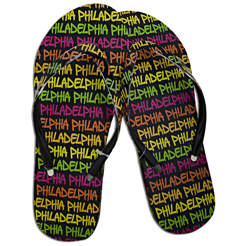 ROBIN RUTH FLIP FLOPS PHILADELPHIA IN RAINBOW COLORS