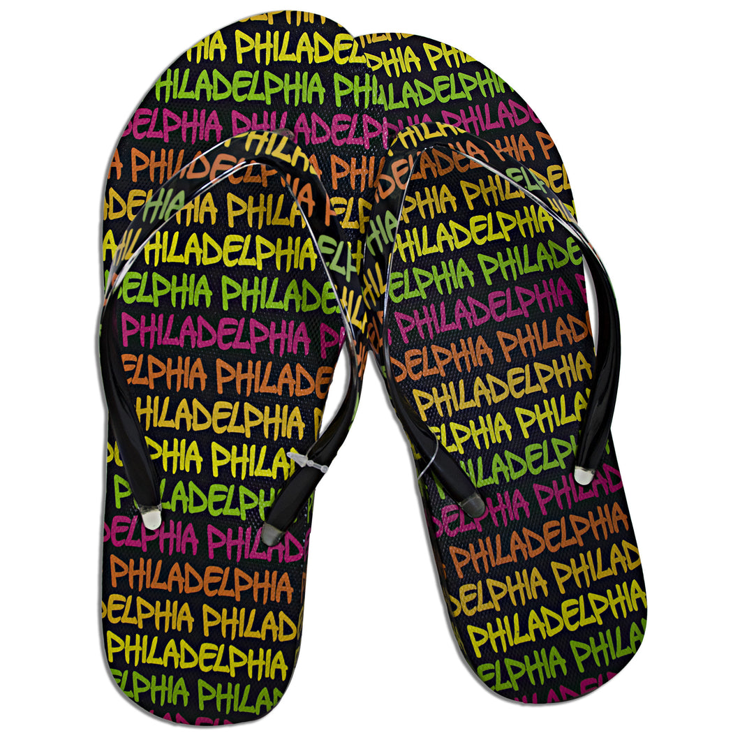ROBIN RUTH FLIP FLOPS PHILADELPHIA IN RAINBOW COLORS