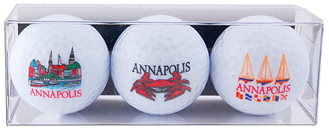 Golf Balls 3-Pack Annapolis Crab Sailboats Skyline
