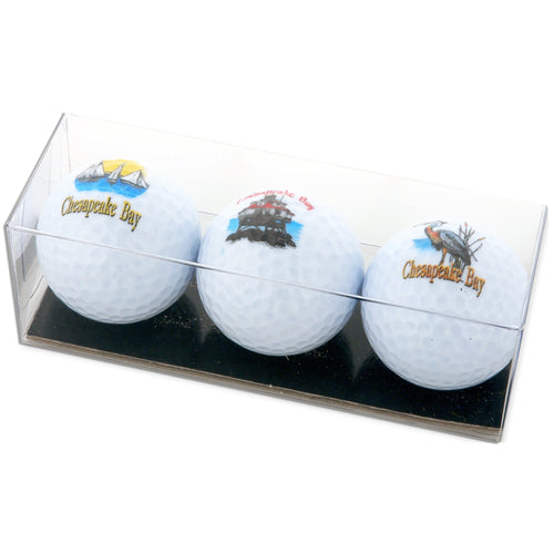 Golf Balls 3-Pack Chesaoeake Bay Boats Lighthouse Heron