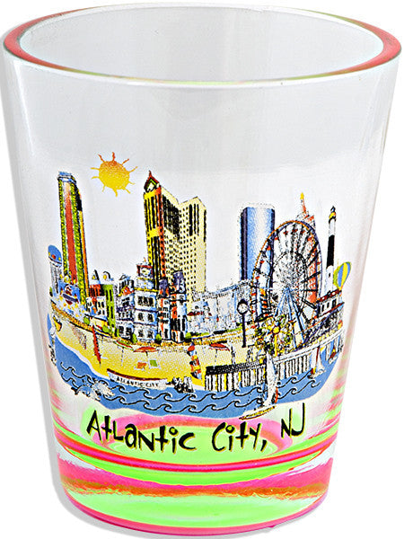 Shot Glass 2 color bottom Atlantic City Cartoon