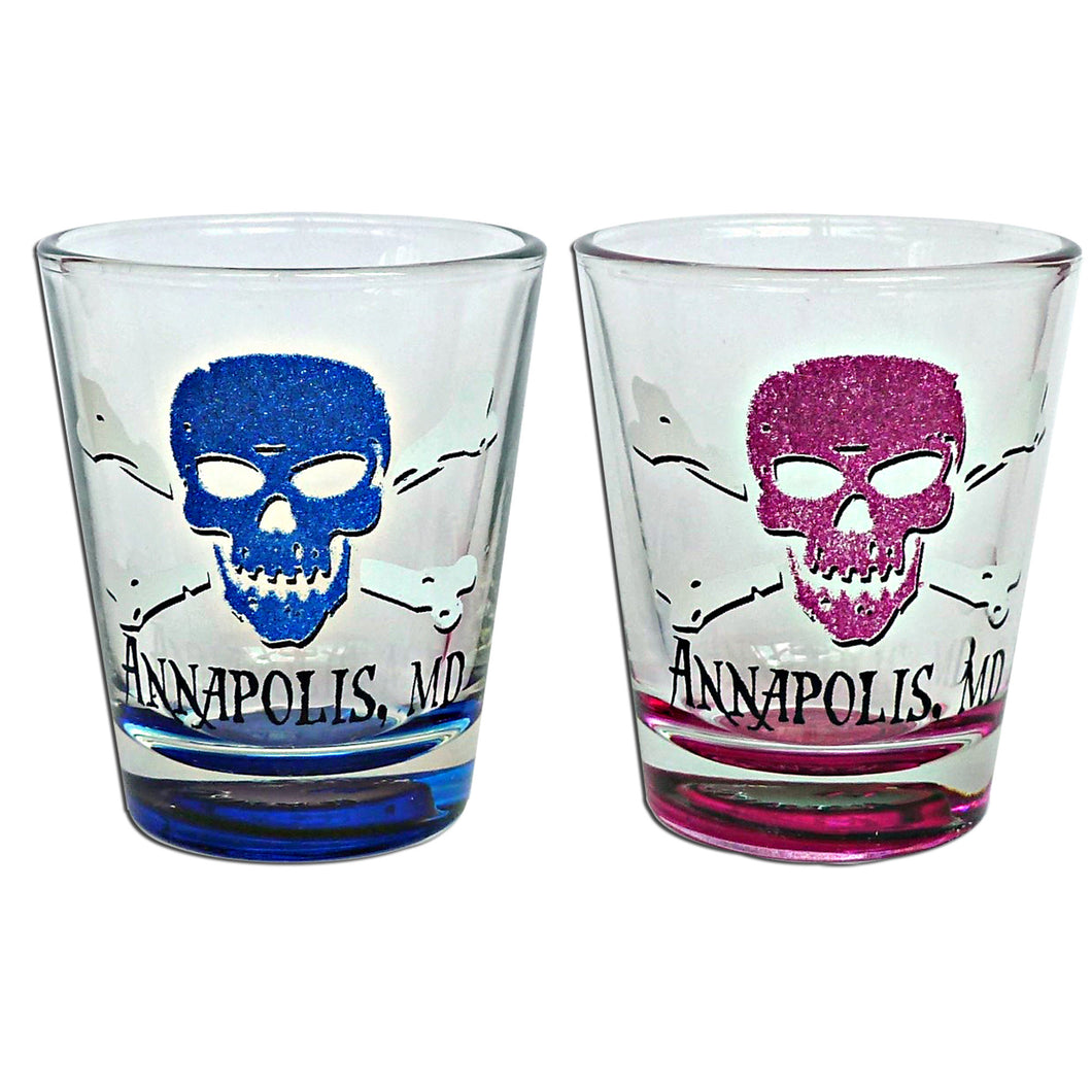 Shot Glass Glitter PinkTurq Skull ANNAPOLIS