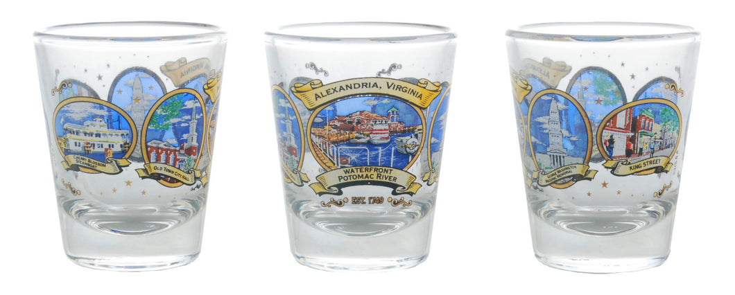 Shot Glass with Gold Alexandria VA Ovals