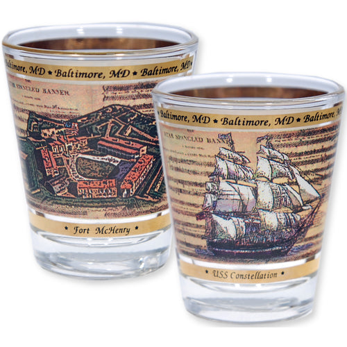 Shot Glass 22K Gold Baltimore Star Spangled