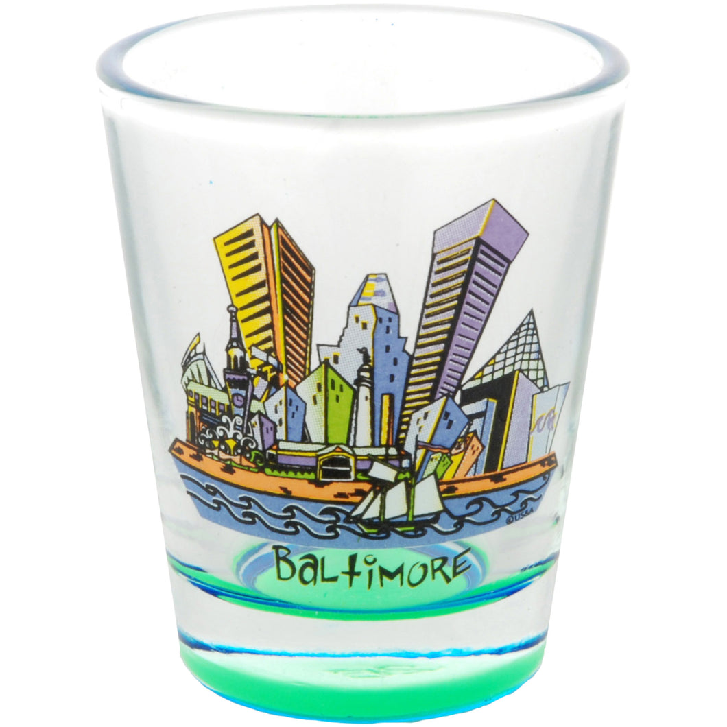 Shot Glass 2 color bottom Baltimore Cartoonscape