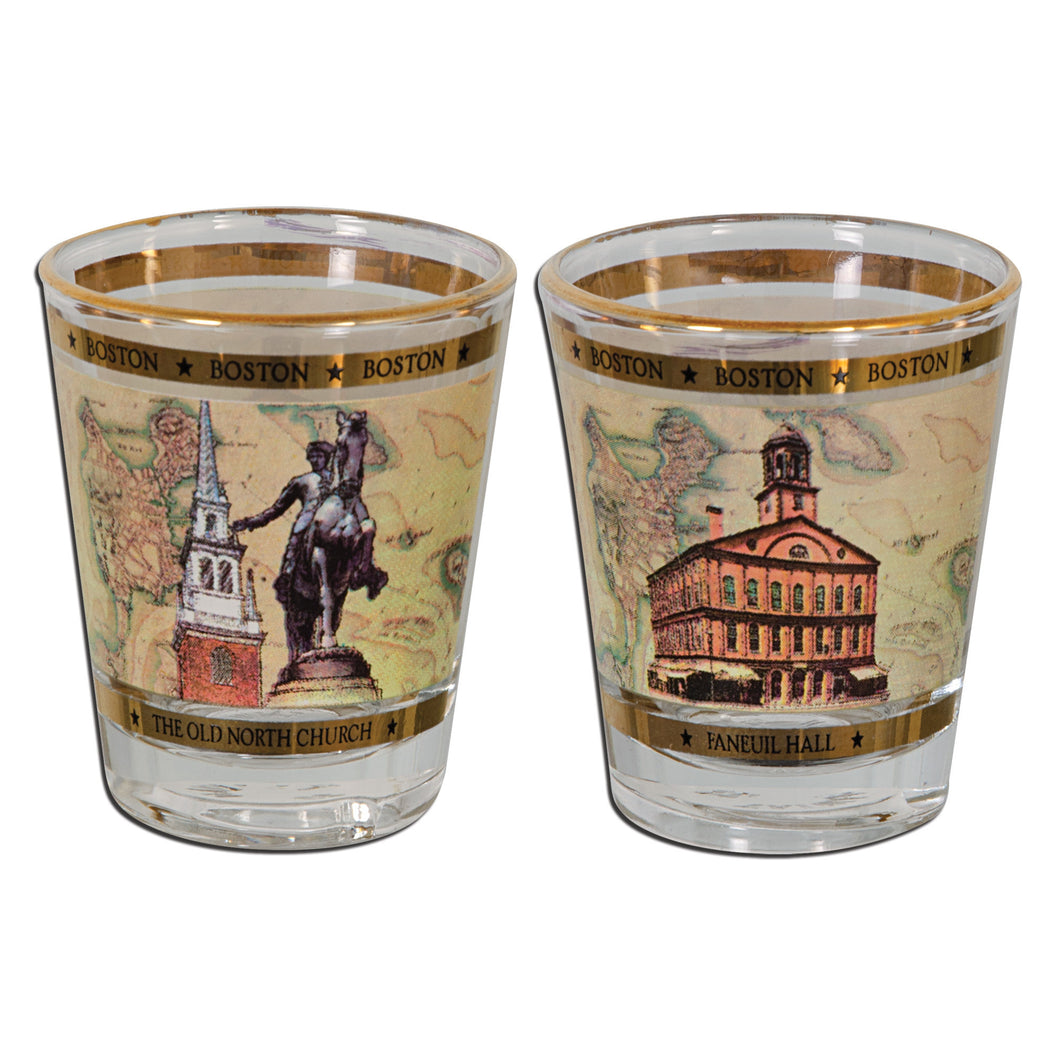 Shot Glass 22K Gold Boston Old Map