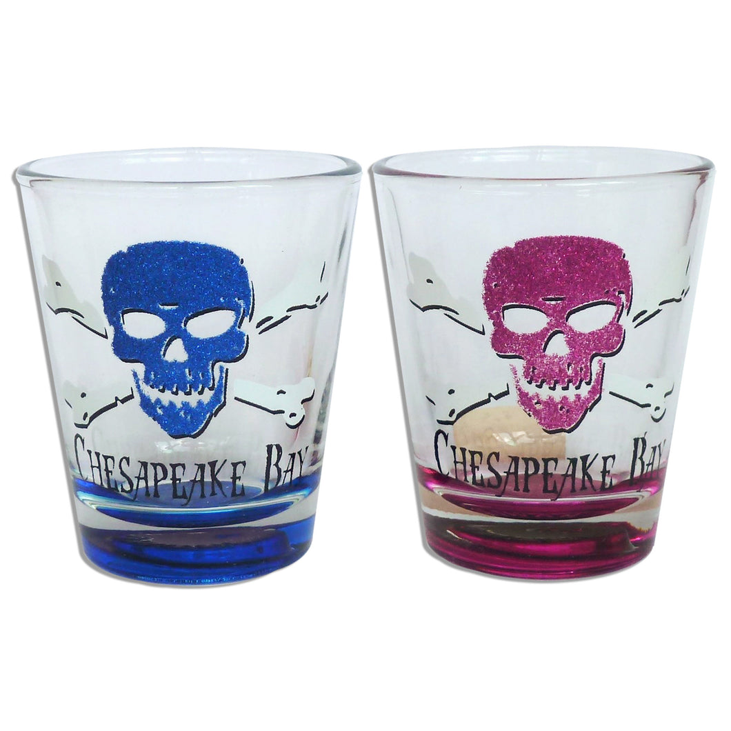 Shot Glass Glitter Pink Turqoise Skull CHESAPEAKE BAY
