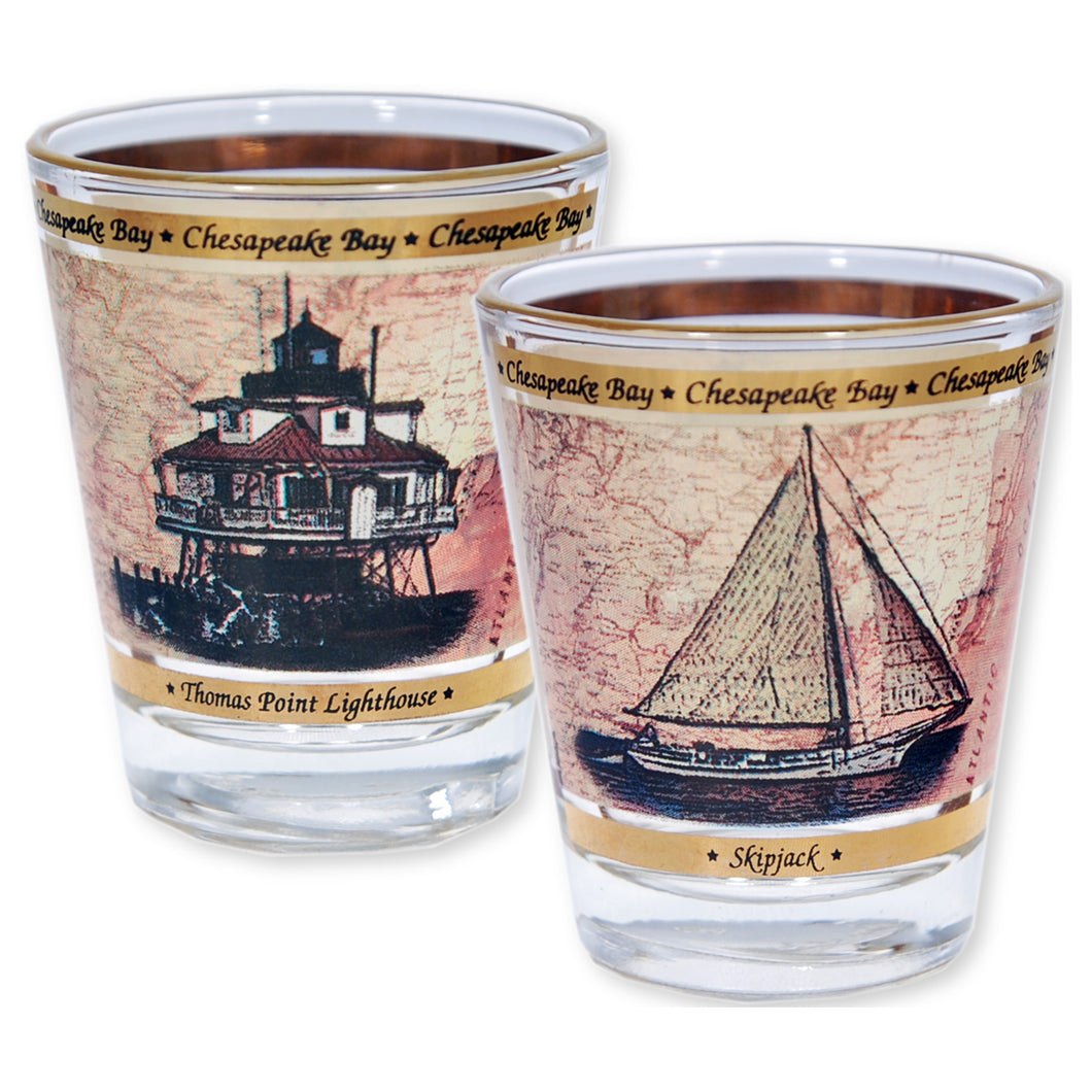 Shot Glass Chesapeake Bay Parchment with Gold
