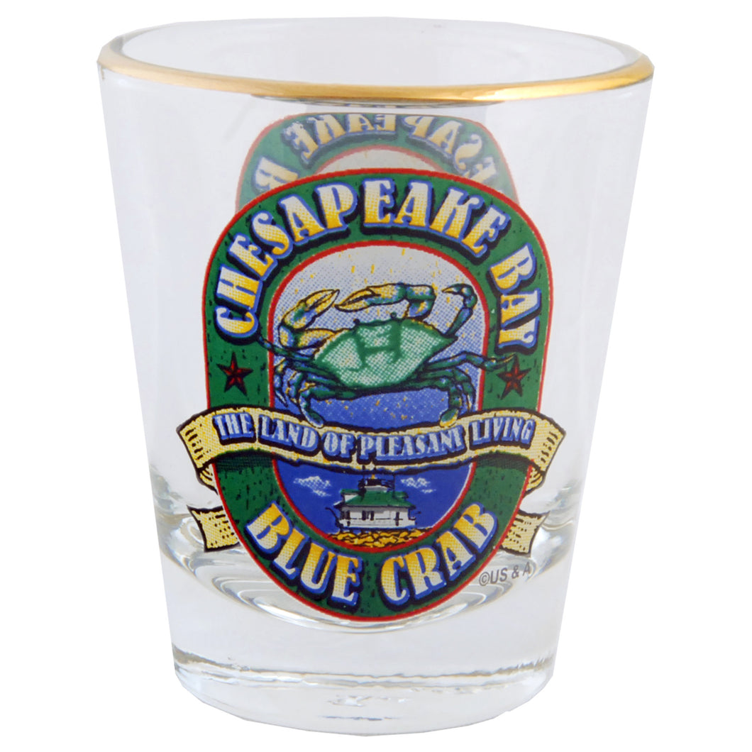 Shot Glass Gold Rim Blue Crab Label
