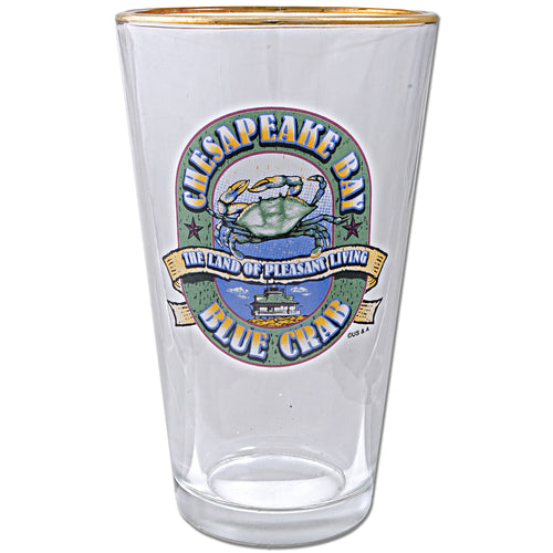 Pint Glass Gold Rim Blue Crab Label