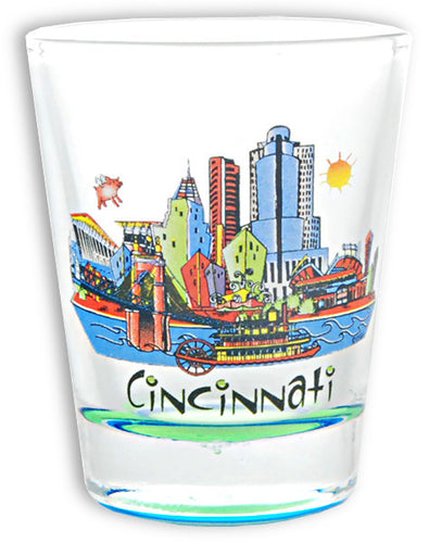 Shot Glass 2 color bottom Cincinnati Cartoon