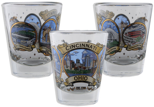 Shot Glass with Gold Cincinnati Ovals