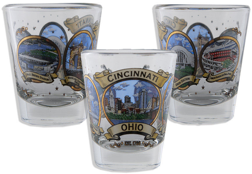 Shot Glass with Gold Cincinnati Ovals
