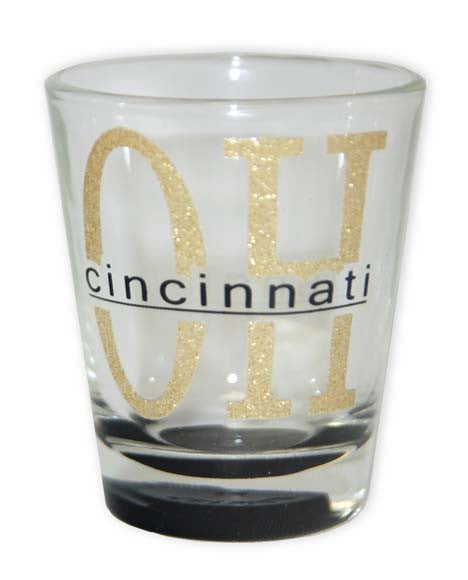 Shot Glass Glitter OH Cincinnati with Color Bottom